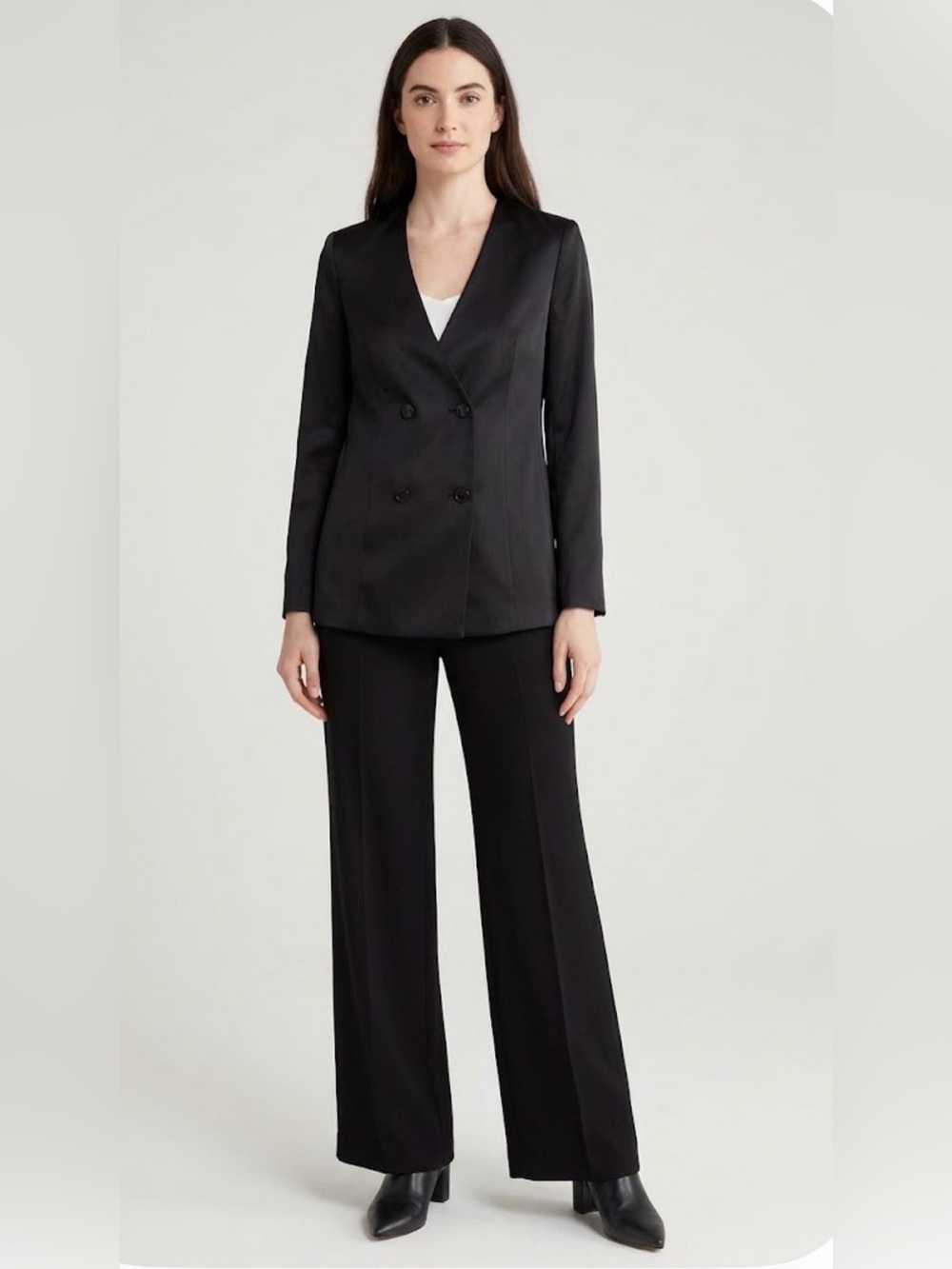 Frame Women's Black Double-Breasted Satin Wool Blend Blazer Size 12